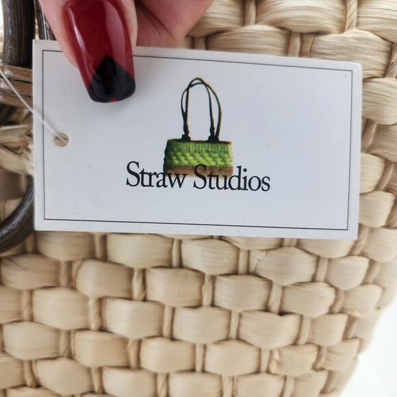 Straw Studio Tote Bag Resort Beach Rattan Handles Lined Boho Market Tote NWT - Picture 3 of 12